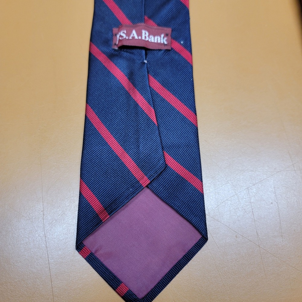 Jos A Bank Mens Navy Red Stripe Silk Blend Necktie - Picture 3 of 4